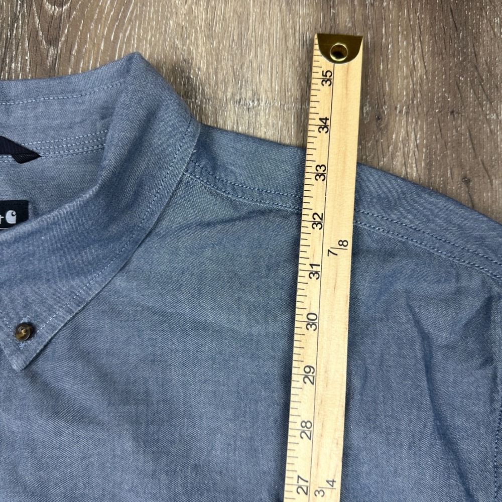 Carhartt Mens 4XL Loose Fit Short Sleeve Chambray Button Down Work Shirt Blue - Picture 5 of 7